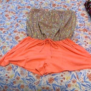 Lovely J strapless neon/sparkle romper